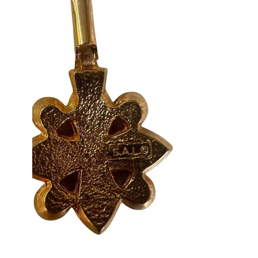 Swarovski Signed S.A.L. Gold Tone & Purple Crystal Flower Brooch Pendant